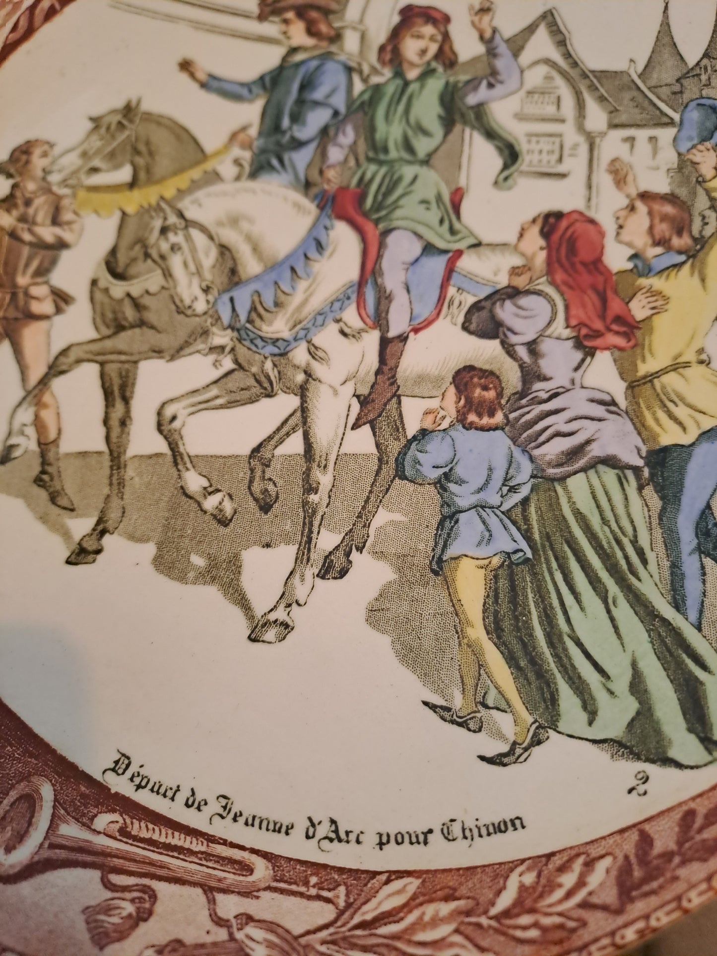 Assiette sarreguemines. Départ de Jeanne d'Arc pour Chinon.