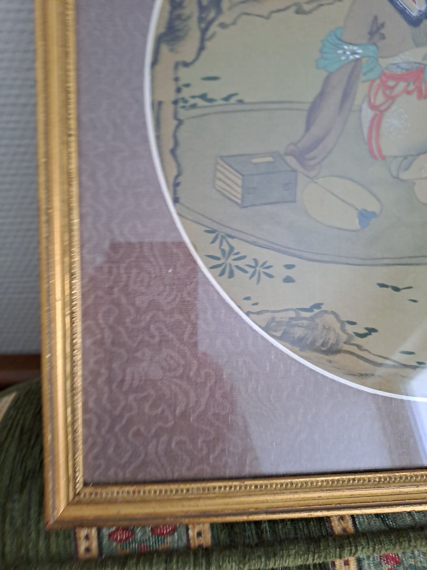 Cadre Geisha/ Concubine. Signé. Peinture Sur Papier De Riz.