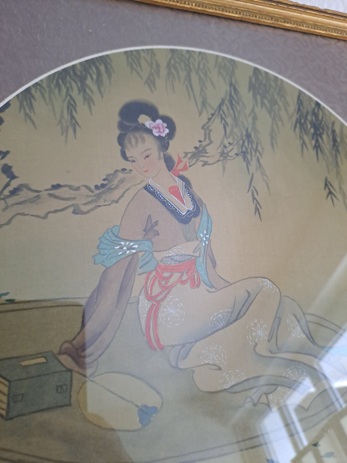 Cadre Geisha/ Concubine. Signé. Peinture Sur Papier De Riz.