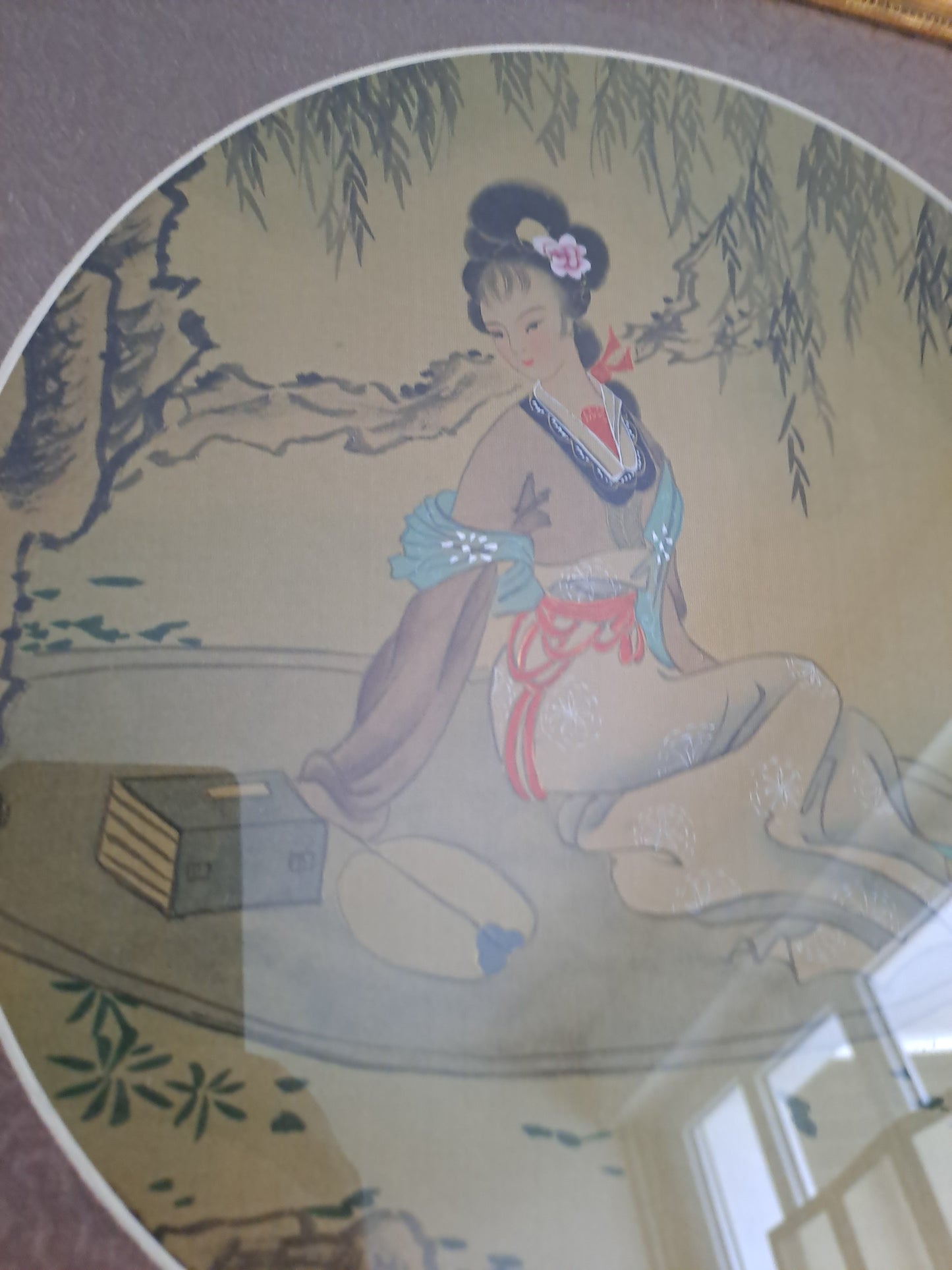 Cadre Geisha/ Concubine. Signé. Peinture Sur Papier De Riz.