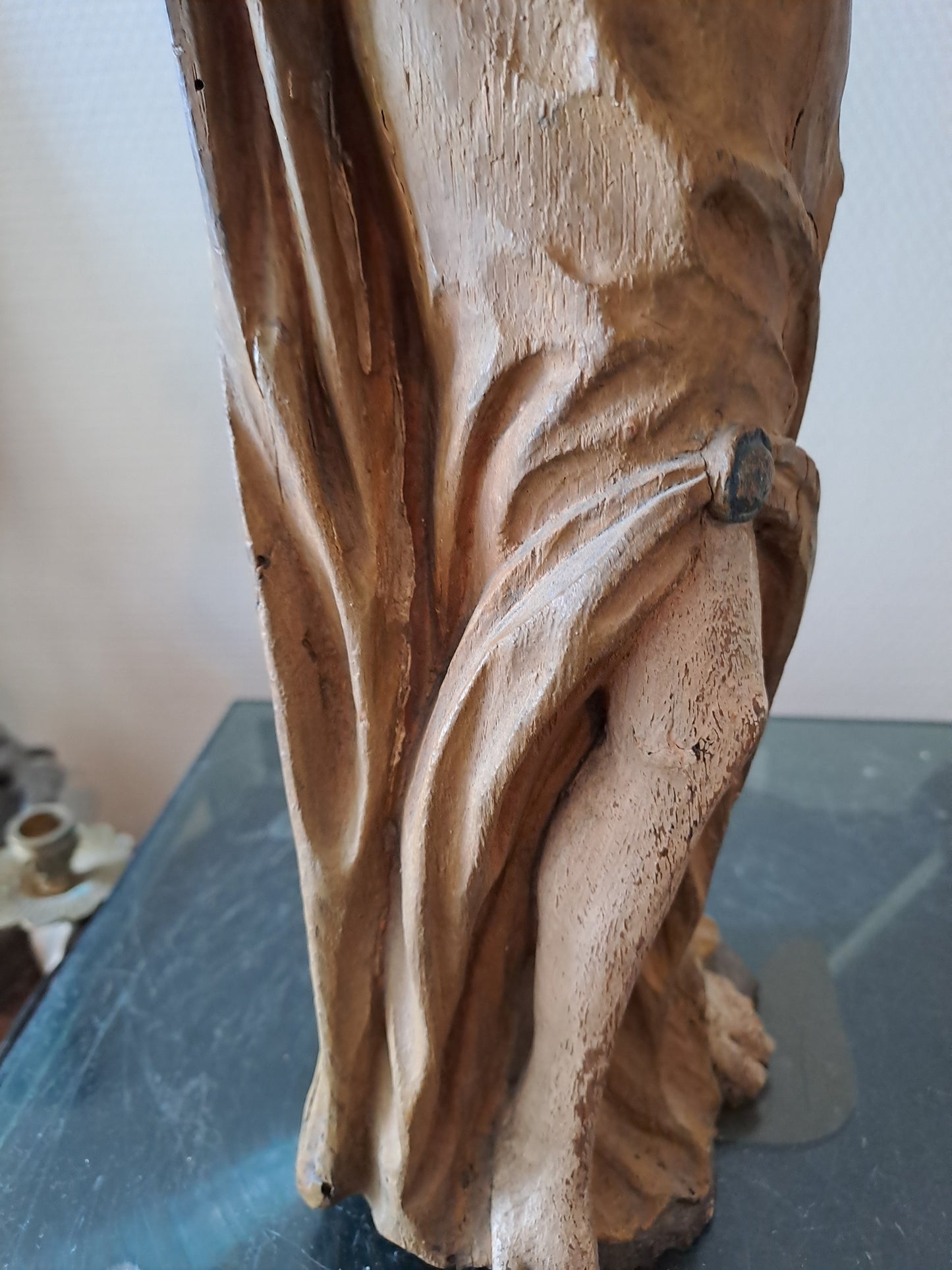 Statue en bois Polychrome. Représentant Saint Jean-Baptiste. 1ere moitié du XVIII eme