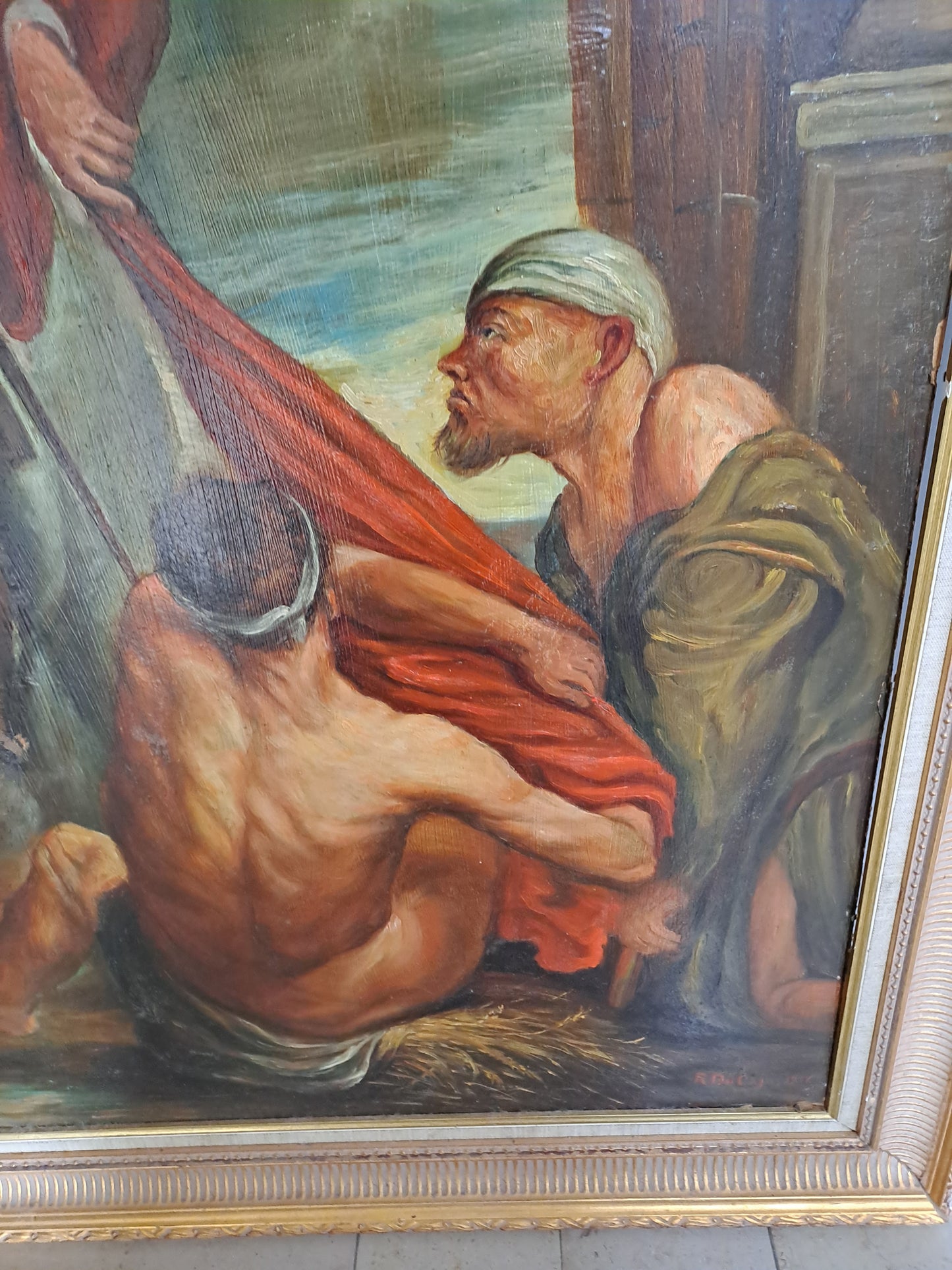 Tableau Saint-Martin et le mendiant d'après Van Dick. Signé. 125cm X 107 cm.
