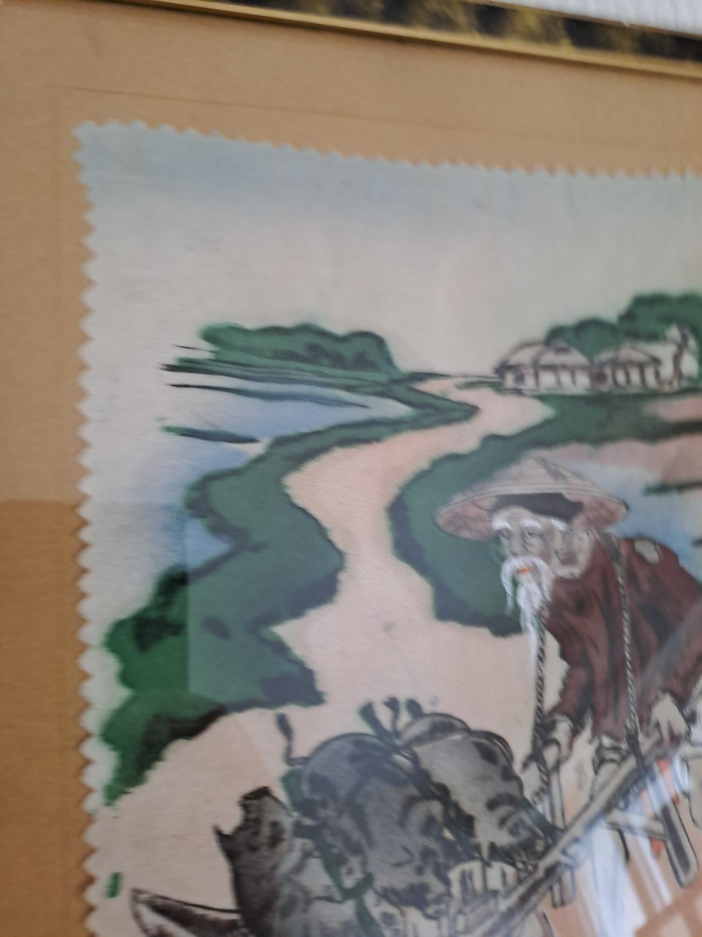 Cadre peinture sur soie. Indochine années 50.