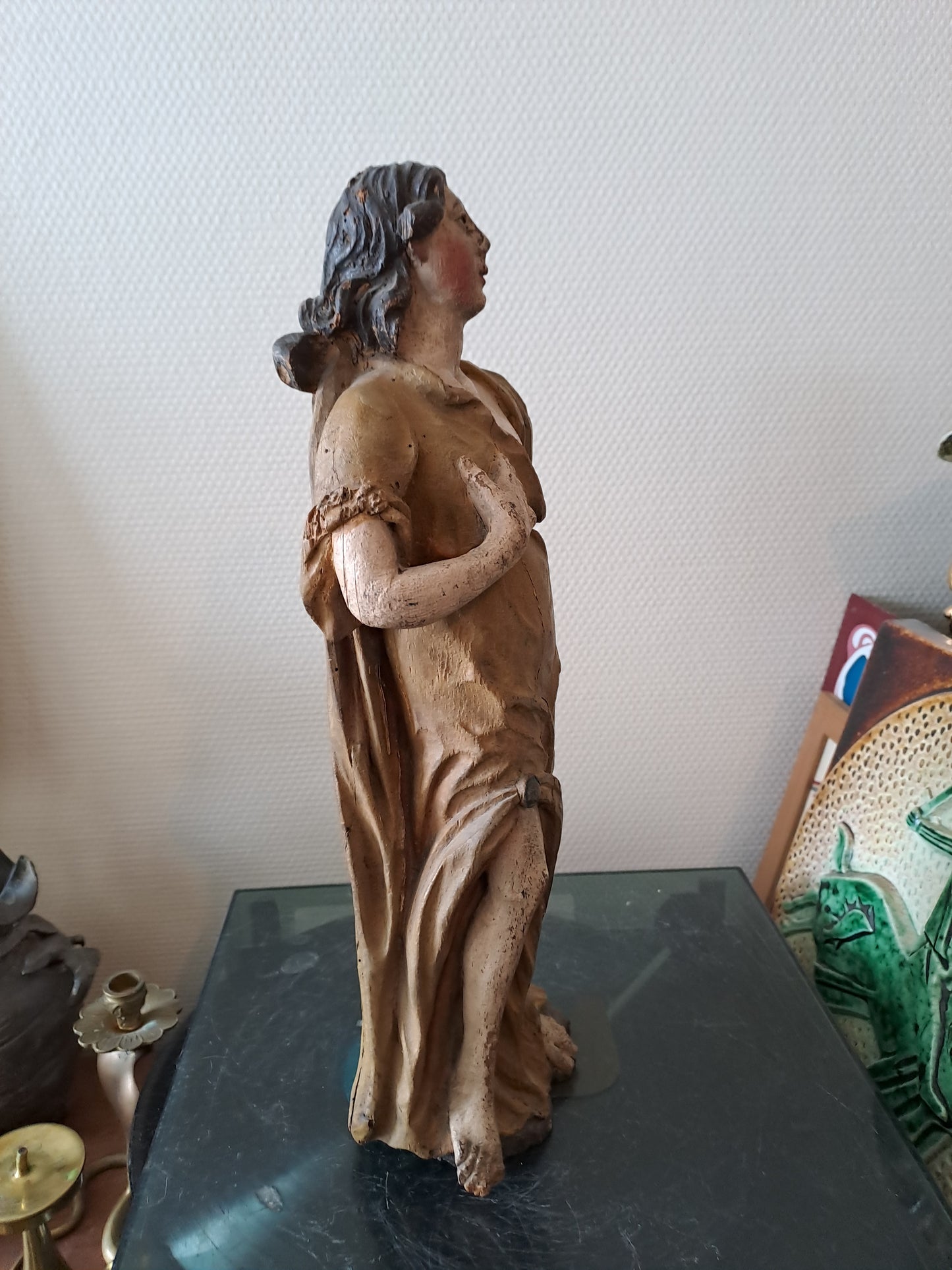 Statue en bois Polychrome. Représentant Saint Jean-Baptiste. 1ere moitié du XVIII eme