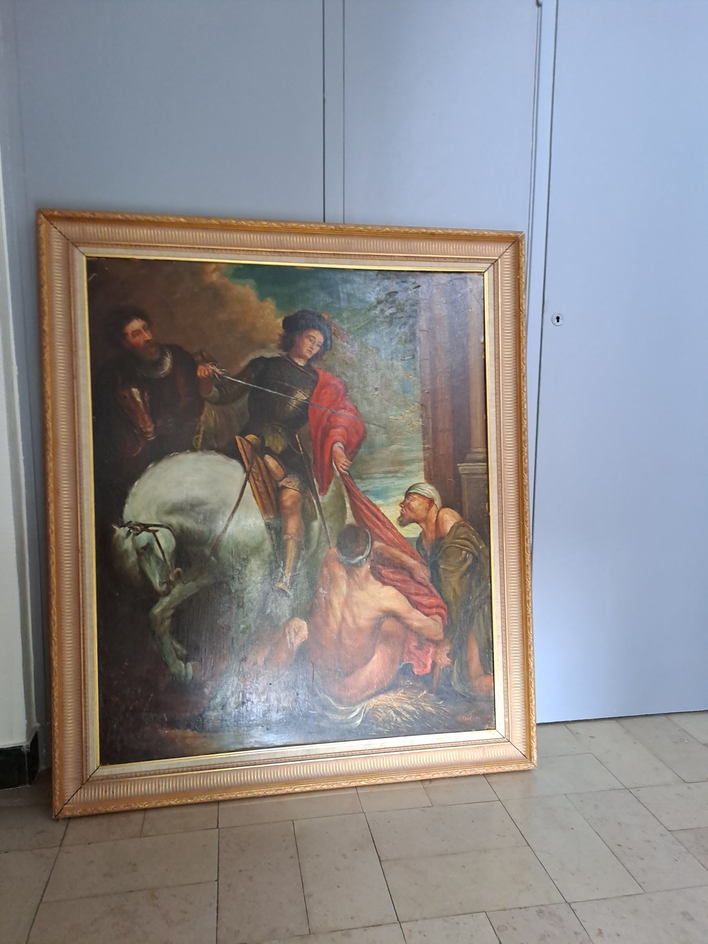 Tableau Saint-Martin et le mendiant d'après Van Dick. Signé. 125cm X 107 cm.