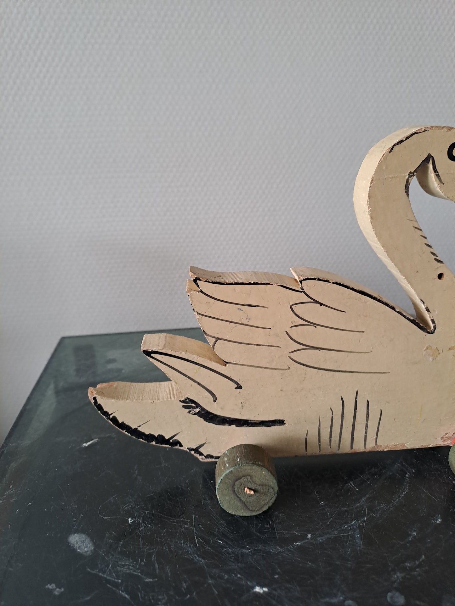 Jouet ancien. Cygne En Bois peint. Vintage.