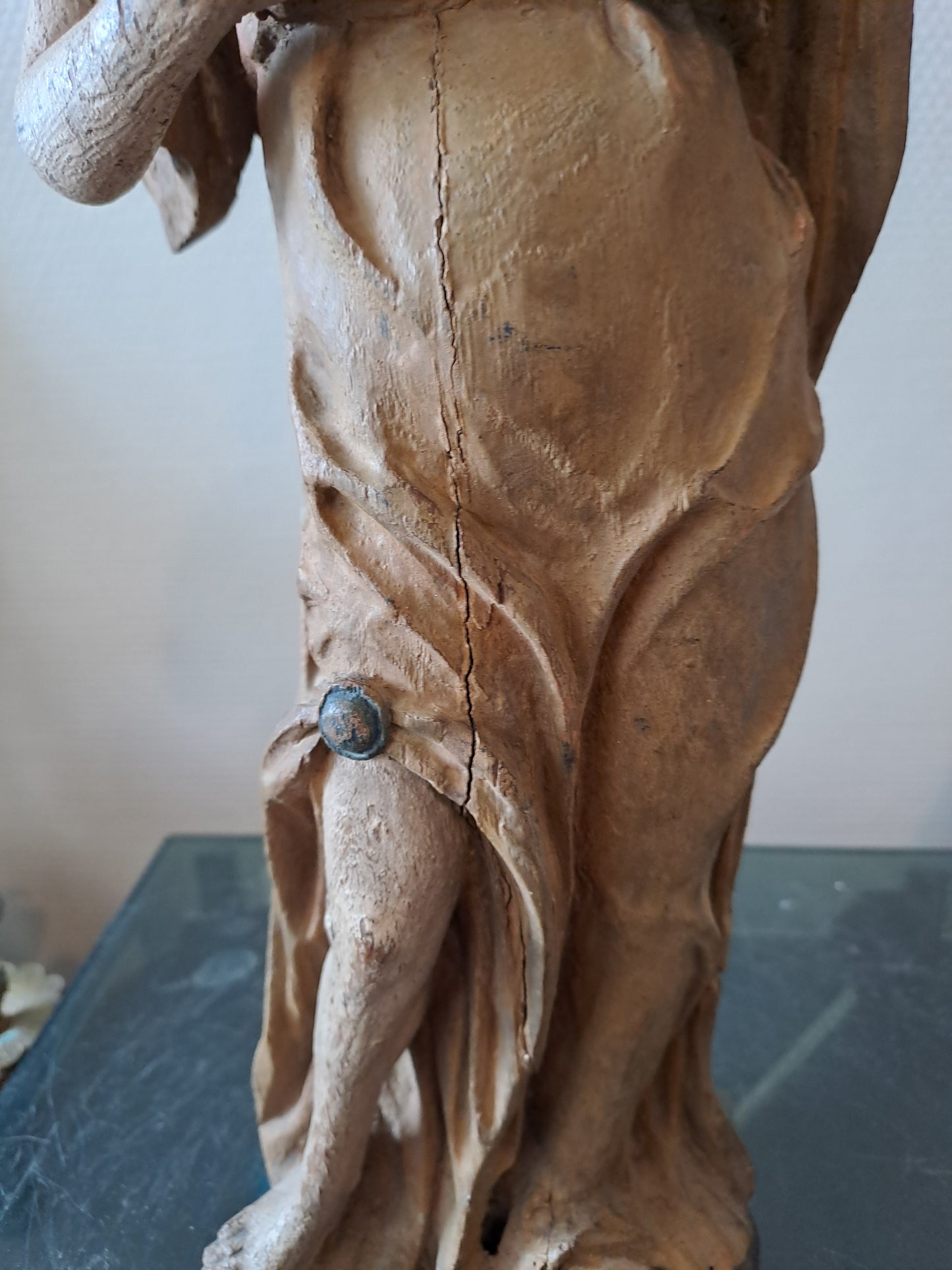 Statue en bois Polychrome. Représentant Saint Jean-Baptiste. 1ere moitié du XVIII eme