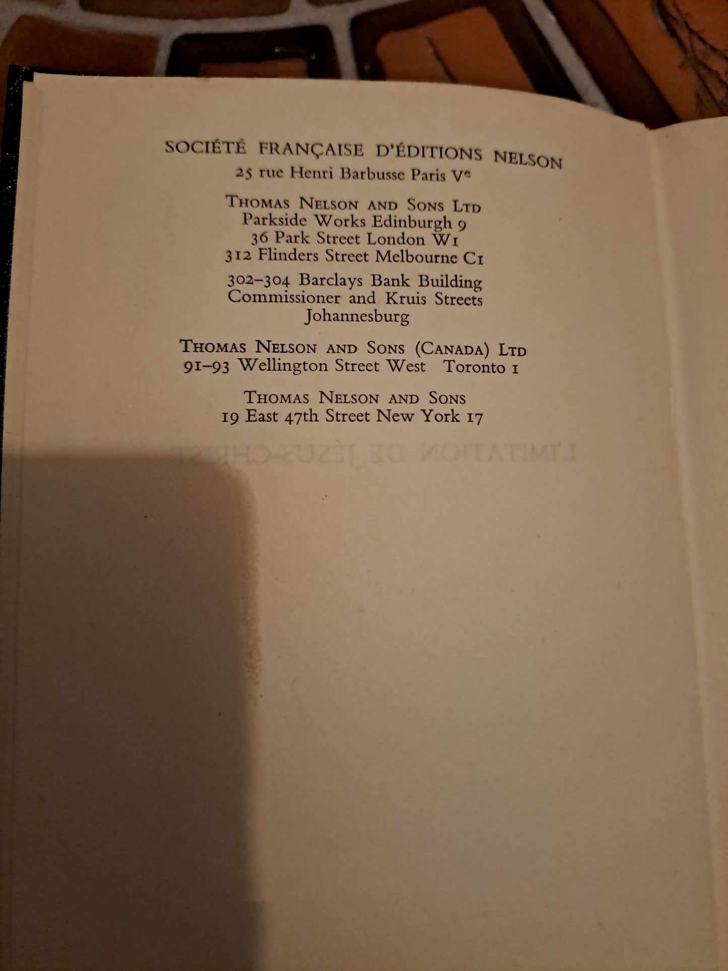 L'imitation de Jésus-Christ. Nelson éditeurs. 1956.