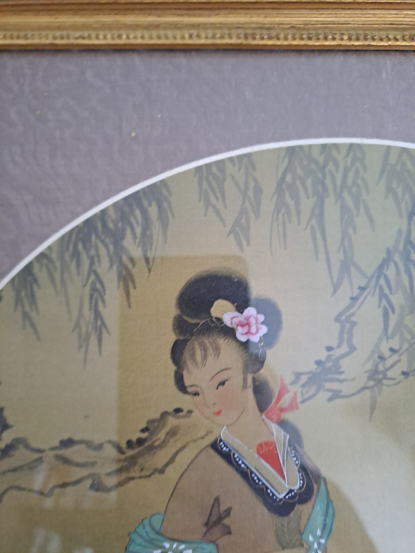 Cadre Geisha/ Concubine. Signé. Peinture Sur Papier De Riz.
