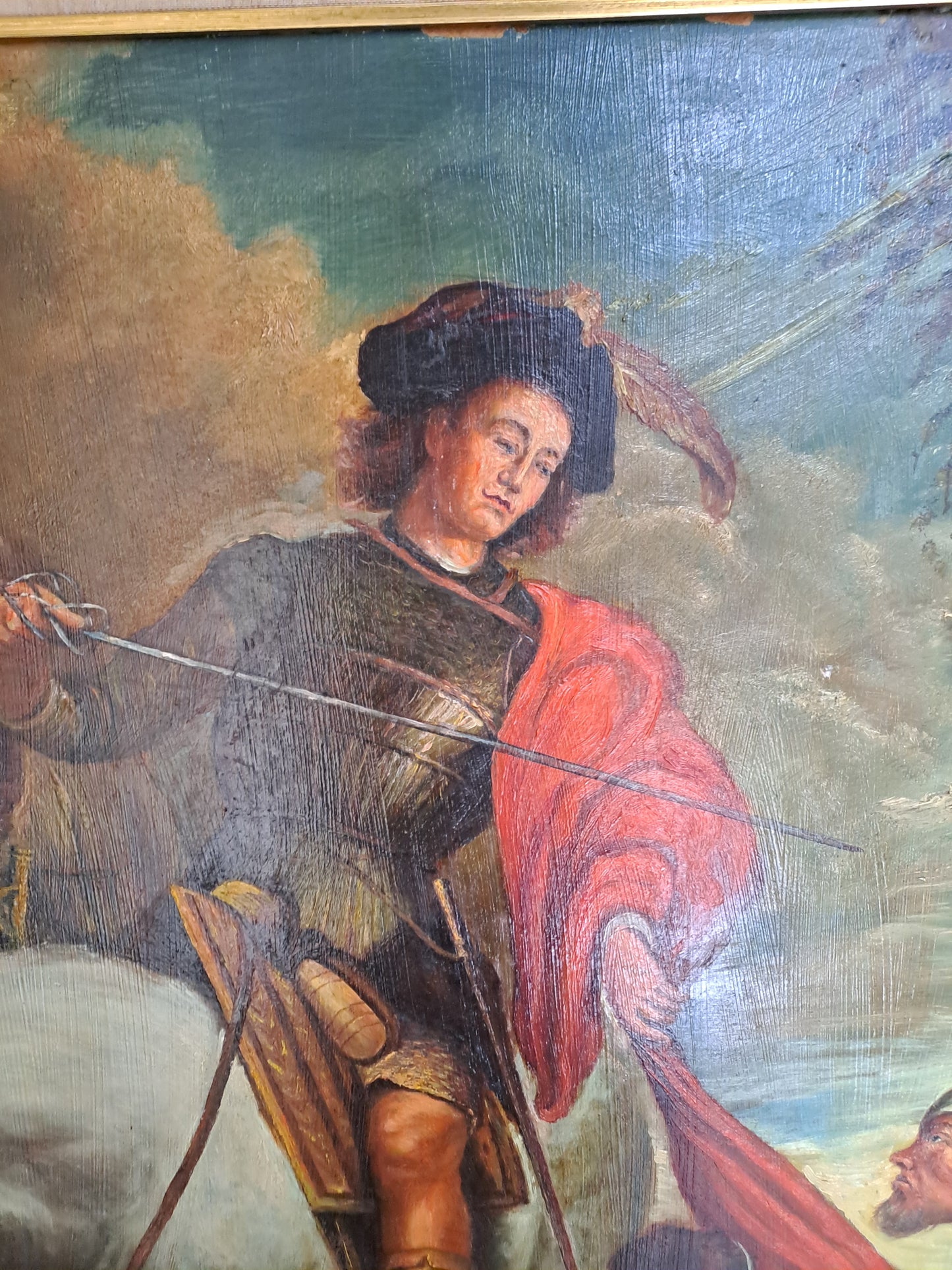Tableau Saint-Martin et le mendiant d'après Van Dick. Signé. 125cm X 107 cm.