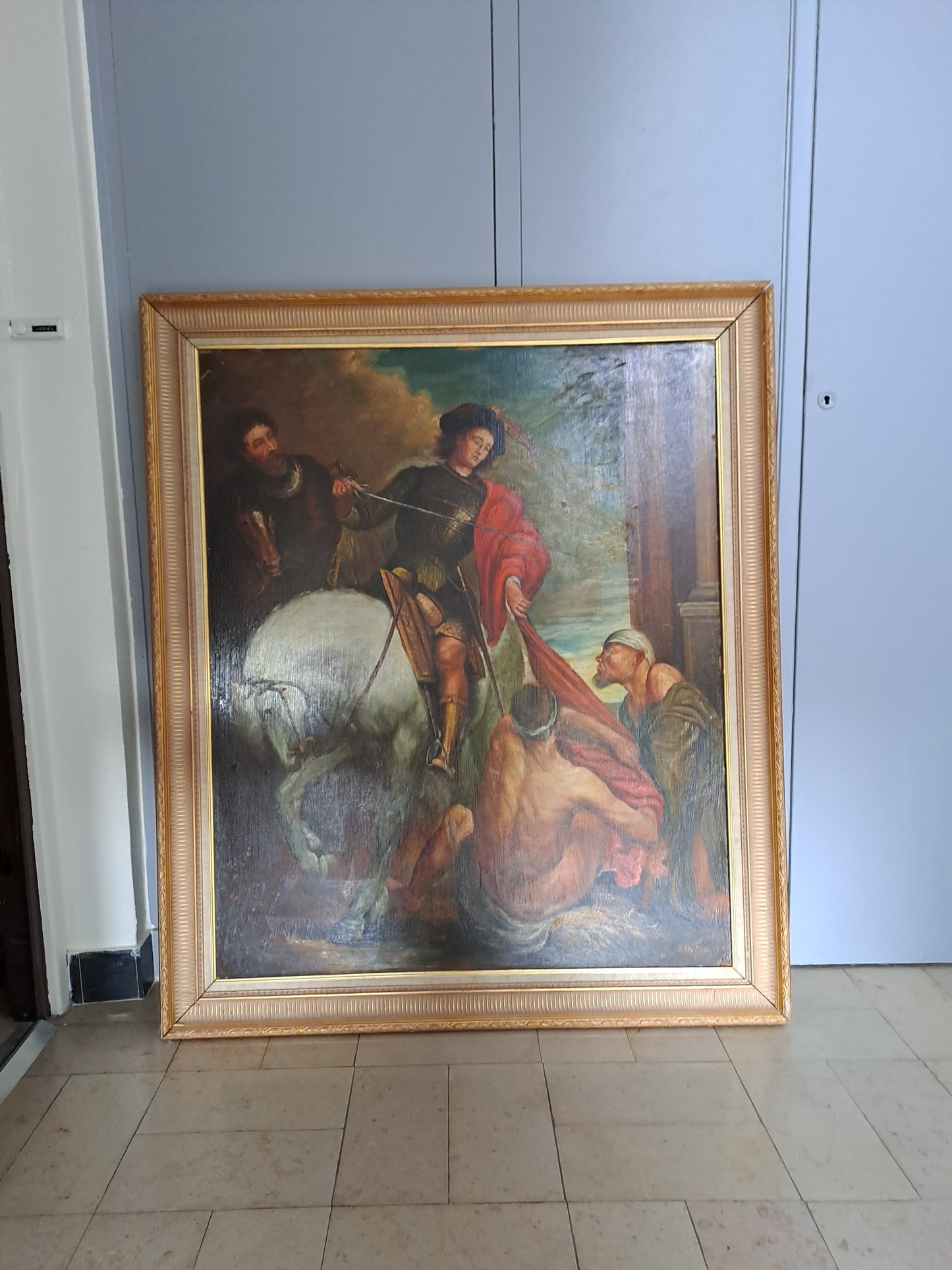 Tableau Saint-Martin et le mendiant d'après Van Dick. Signé. 125cm X 107 cm.