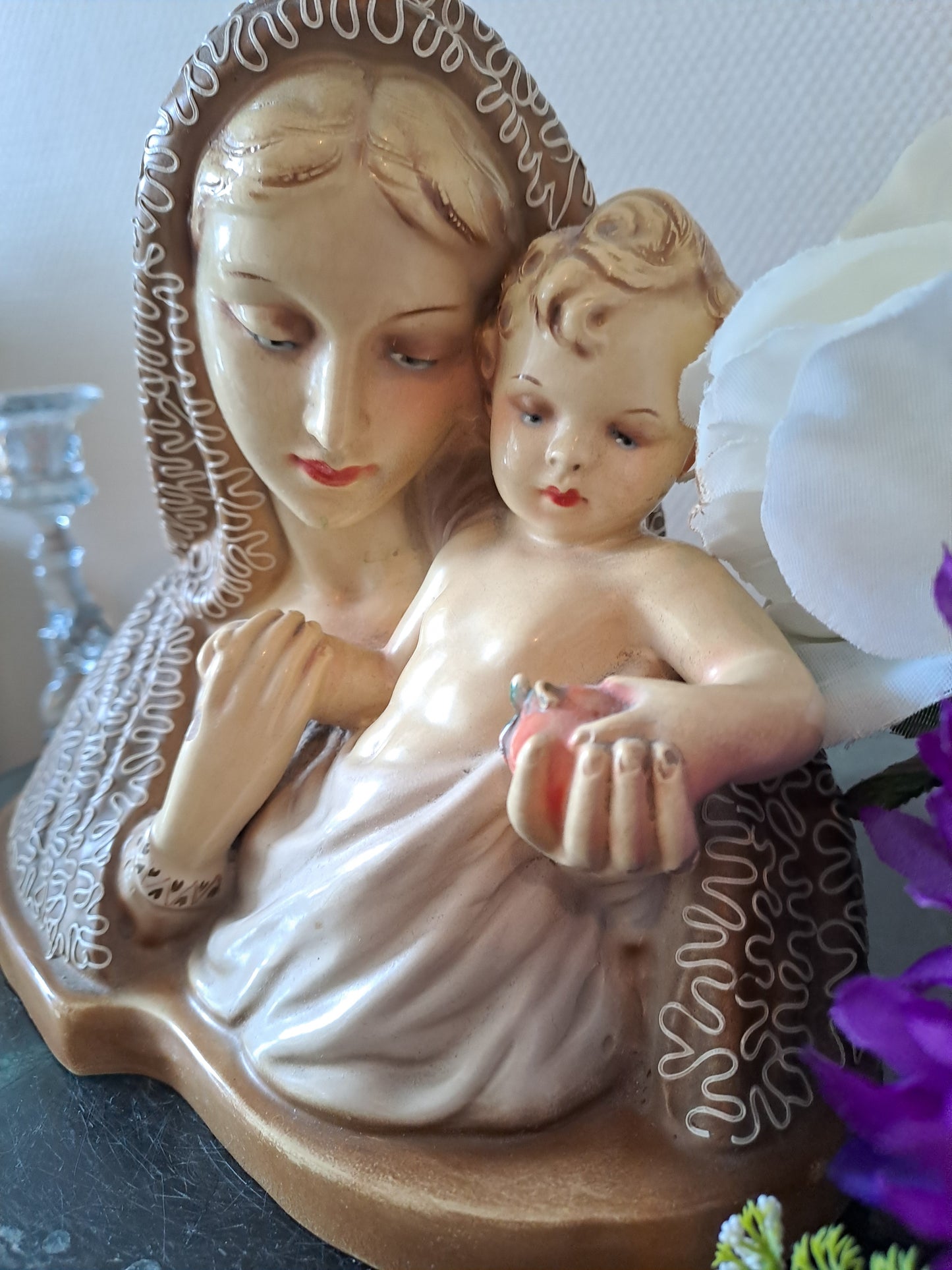 Buste Sainte-Vierge Marie Portant L'enfant Jesus.