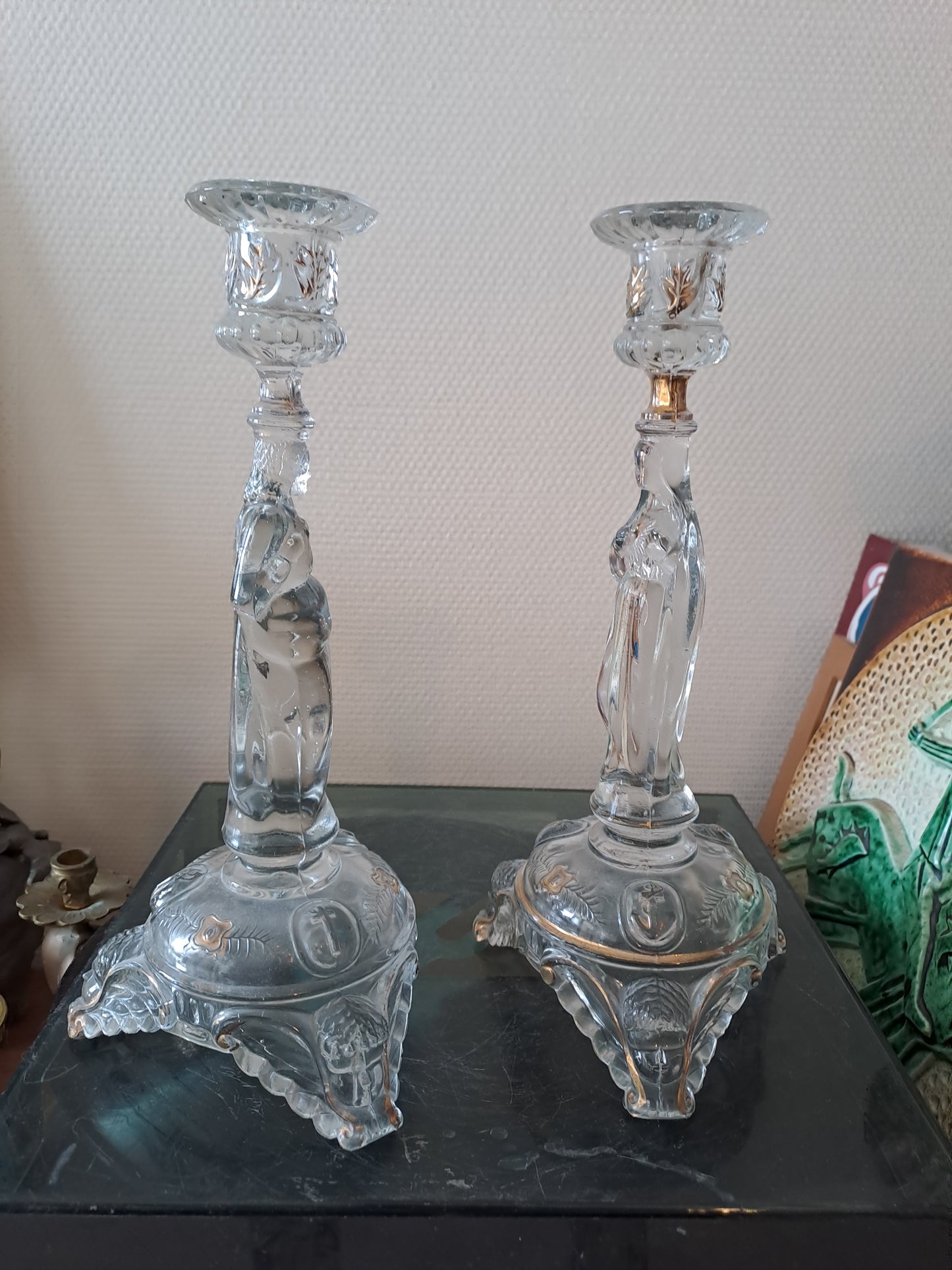Paire de bougeoirs Sacré-Cœurs De Jésus Et Sainte Vierge Marie. Val saint lambert.