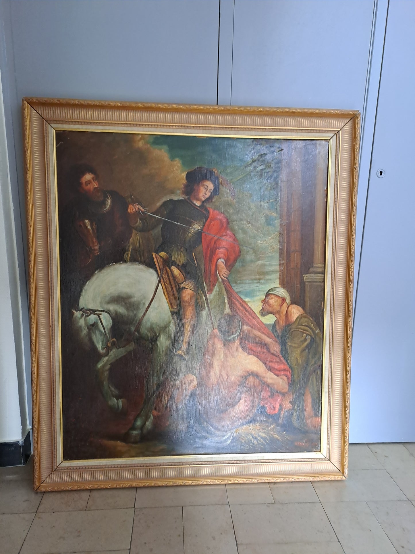 Tableau Saint-Martin et le mendiant d'après Van Dick. Signé. 125cm X 107 cm.